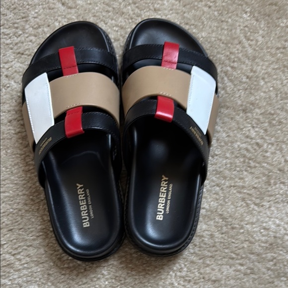 Burberry Black Red White Tan Sandals - Picture 1 of 1